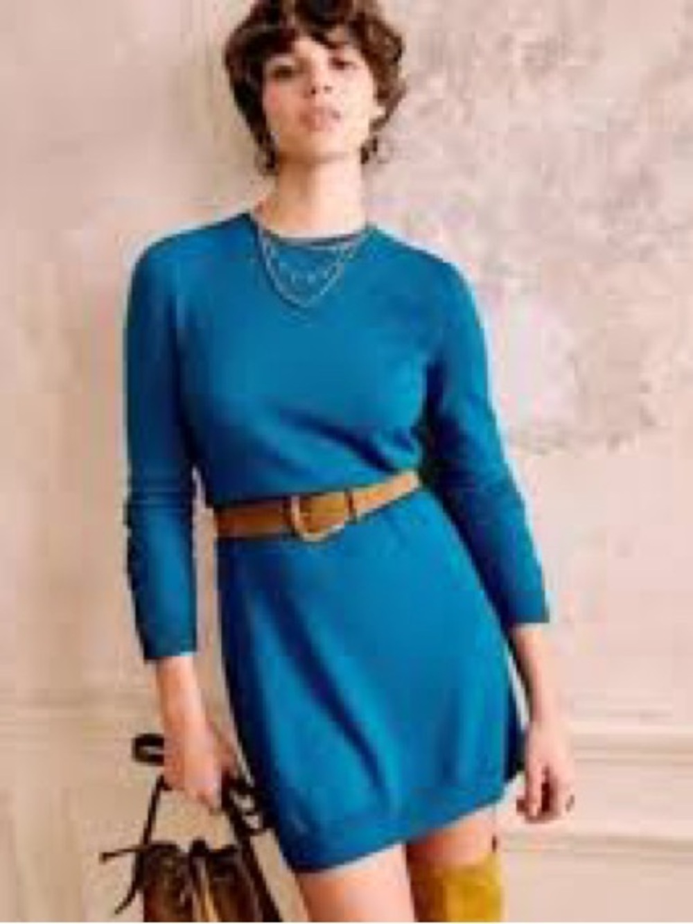 Sezane Teal Duck Egg Blue Long-Sleeve “Paola” Merino Wool Knit Mini Dress